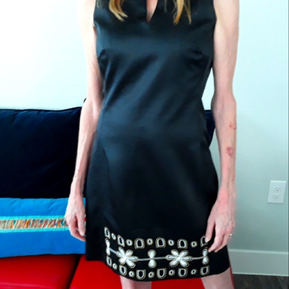 ABS Black Satin Sleeveless Dress